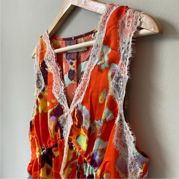 NWOT Rebecca Minkoff Women's Sleeveless Floral Lace Trim Tank Top Orange small - Picture 8 of 16